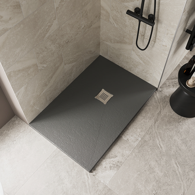 Imperia 1400 x 800mm Graphite Slate Effect Rectangular Shower Tray with Chrome Waste