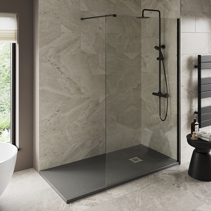 Imperia 1600 x 800mm Graphite Slate Effect Rectangular Shower Tray with Chrome Waste