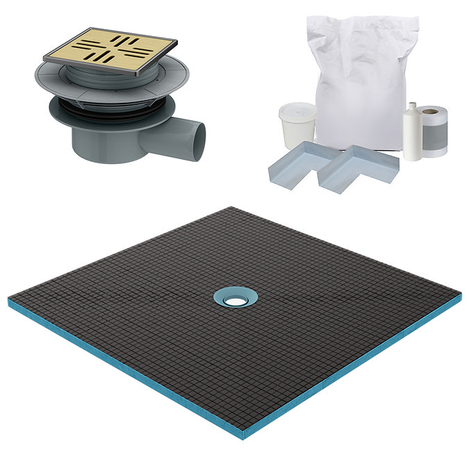 Imperia Wet Room Square Tray Former Kit (Centre Waste in Brushed Brass)