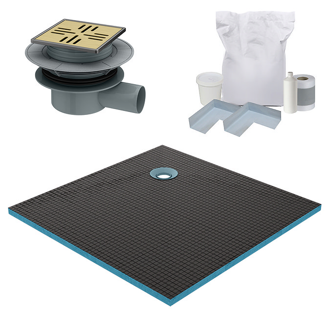 Imperia Wet Room Square Tray Former Kit (Corner Waste in Brushed Brass)