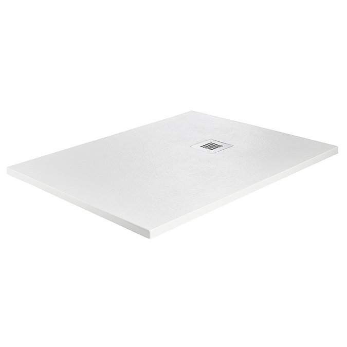 Imperia White Slate Effect Rectangular Shower Tray 1000 x 800mm with Chrome Waste