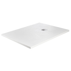 Imperia White Slate Effect Rectangular Shower Tray 1000 x 800mm with Chrome Waste