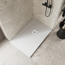 Imperia White Slate Effect Rectangular Shower Tray 1000 x 800mm with White Waste