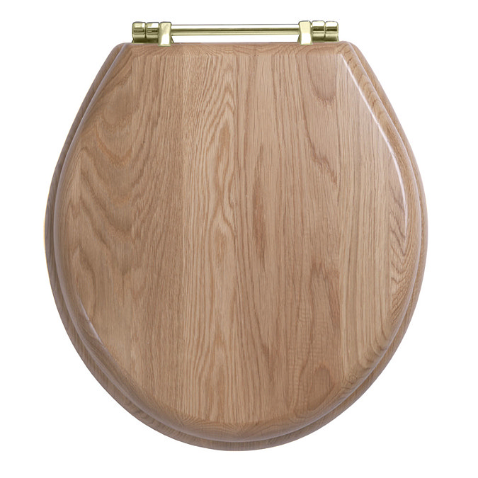 Imperial Oval Standard Toilet Seat with Antique Gold Hinges - Natural Oak Large Image