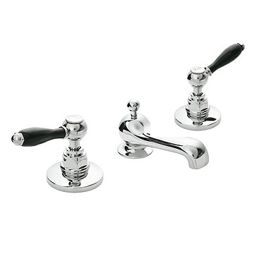 Imperial Radcliffe Chrome 3-Hole Basin Mixer with Black Levers + Waste  Profile Large Image