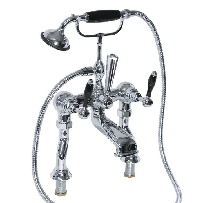 Imperial Radcliffe Chrome Deck Mounted Bath Shower Mixer with Black Levers Large Image