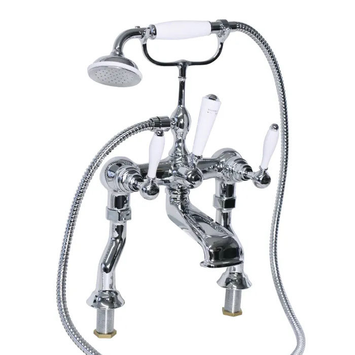 Imperial Radcliffe Chrome Deck Mounted Bath Shower Mixer with White Levers Large Image