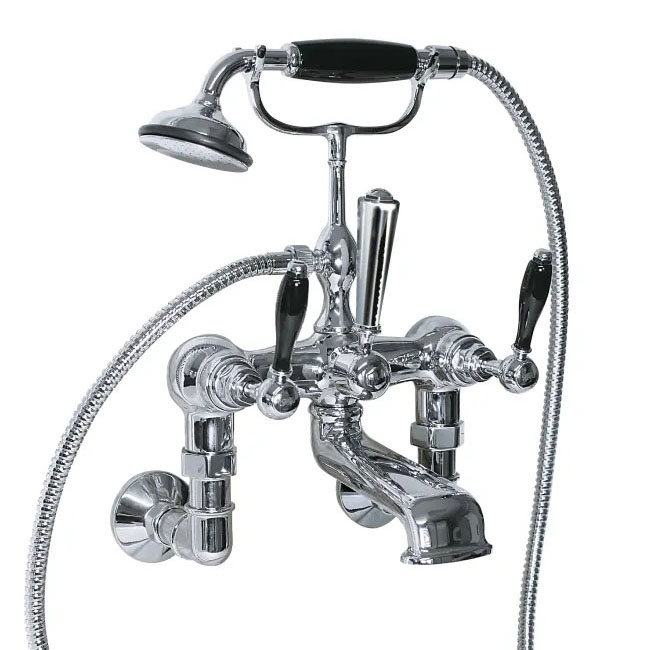 Imperial Radcliffe Chrome Wall Mounted Bath Shower Mixer with Black Levers Large Image