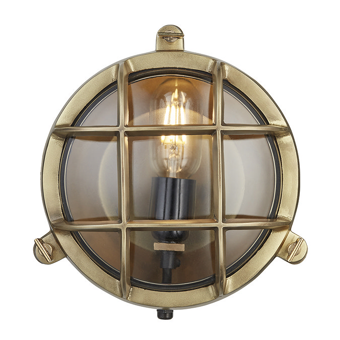 Industville 8" Bulkhead Outdoor & Bathroom Round Light - Brass