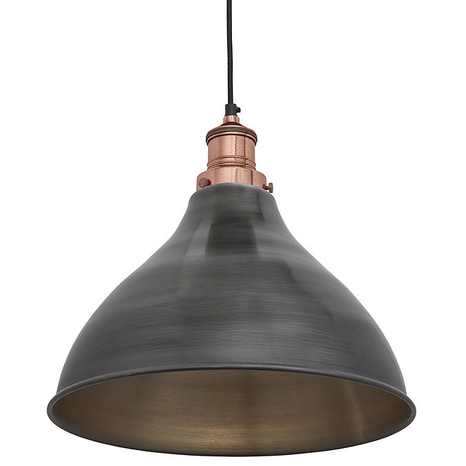 Industville Brooklyn 12" Pewter Cone Pendant Light - Copper Holder - BR-CP12-P-CH  Profile Large Ima