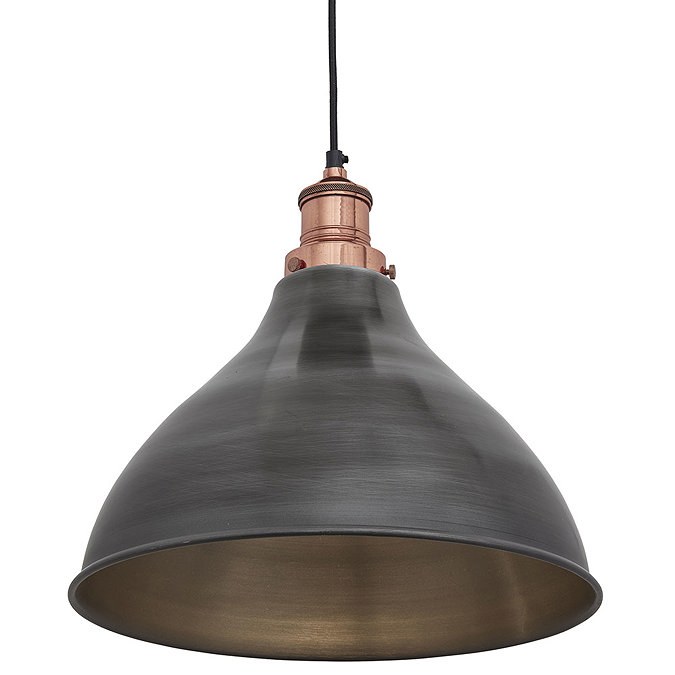 Industville Brooklyn 12" Pewter Cone Pendant Light - Copper Holder - BR-CP12-P-CH Profile Large Ima