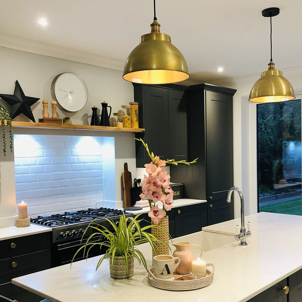 Black and brass dome store pendant light