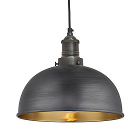 Industville Brooklyn 8" Pewter & Brass Dome Pendant - Pewter Holder - BR-DP8-BP-PH Large Image