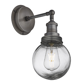 Industville Brooklyn Outdoor & Bathroom Globe Wall Light - Pewter - BR-IP65-WL-PH-PR-GLG Large Image