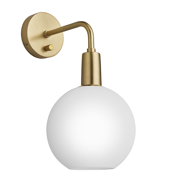 Industville Sleek Opal 7 Glass Globe Wall Light Brass Holder