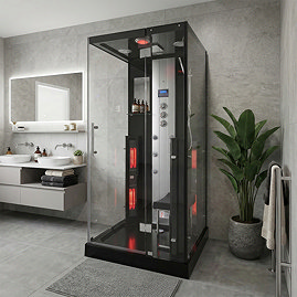 Insignia 1000 x 900mm Black Sauna & Steam Shower Cabin