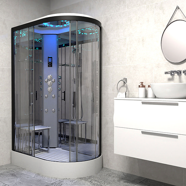 Insignia Platinum 1100 x 700mm Shower Cabin Black Frame Victorian