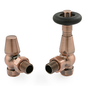 Jaguar Thermostatic Angled Radiator Valves - Antique Copper Large Image