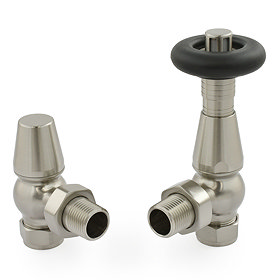 Jaguar Thermostatic Angled Radiator Valves - Satin Nickel Large Image