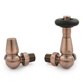 Jaguar Thermostatic Corner Radiator Valves - Antique Copper Large Image