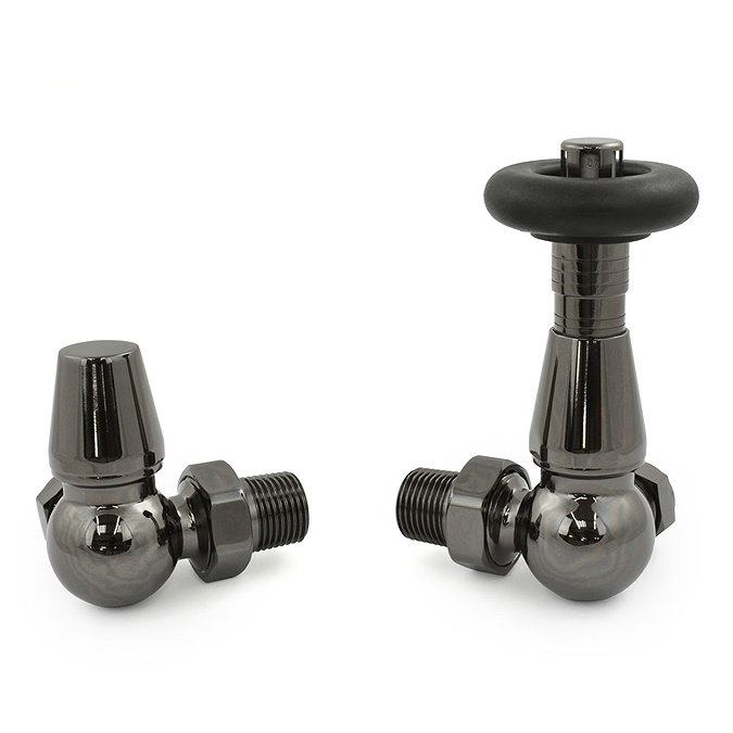 Jaguar Thermostatic Corner Radiator Valves - Black Nickel Large Image