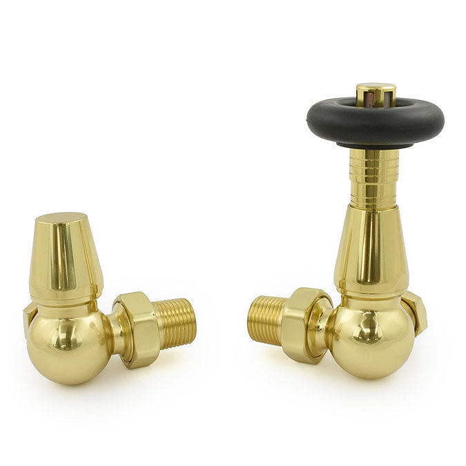 Jaguar Thermostatic Corner Radiator Valves - Brass Large Image