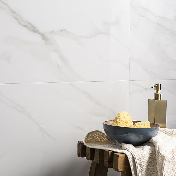 Stonehouse Studio Jardine Gloss White Marble Effect Rectified Wall & Floor Tiles - 600 x 1200mm