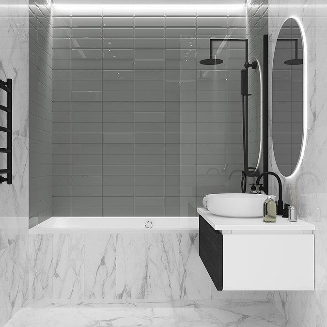 Jasper Metro Dark Grey Bevelled Wall Tiles - 100 x 300mm Profile Large Image