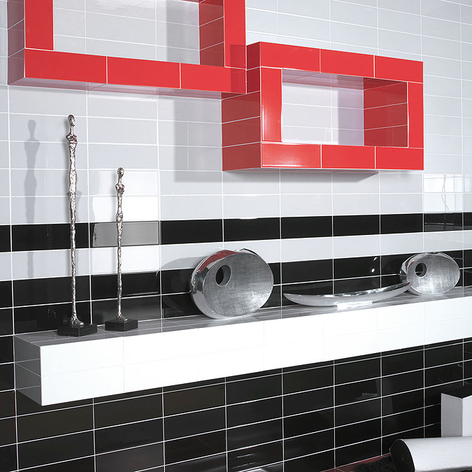 Jasper Metro Gloss Black Flat Wall Tiles - 100 x 300mm  Feature Large Image