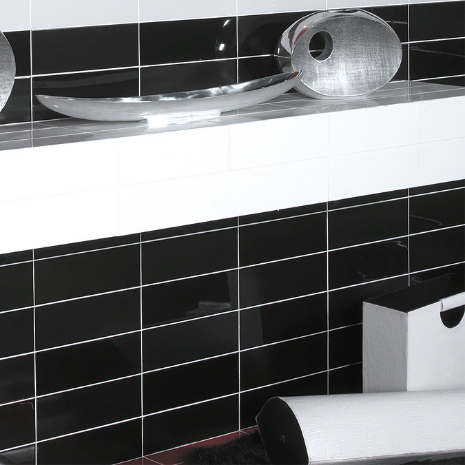 Jasper Metro Gloss Black Flat Wall Tiles - 100 x 300mm