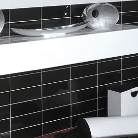 Jasper Metro Gloss Black Flat Wall Tiles - 100 x 300mm Large Image