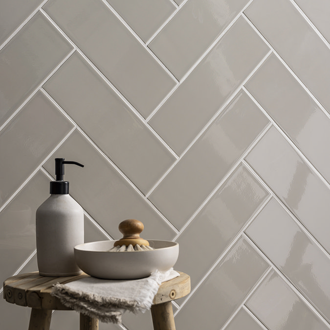 Jasper Metro Gloss Greige Flat Wall Tiles - 100 x 300mm