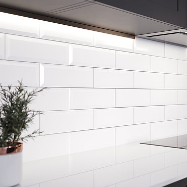 Jasper Metro White Bevelled Wall Tiles - 100 x 300mm  Profile Large Image