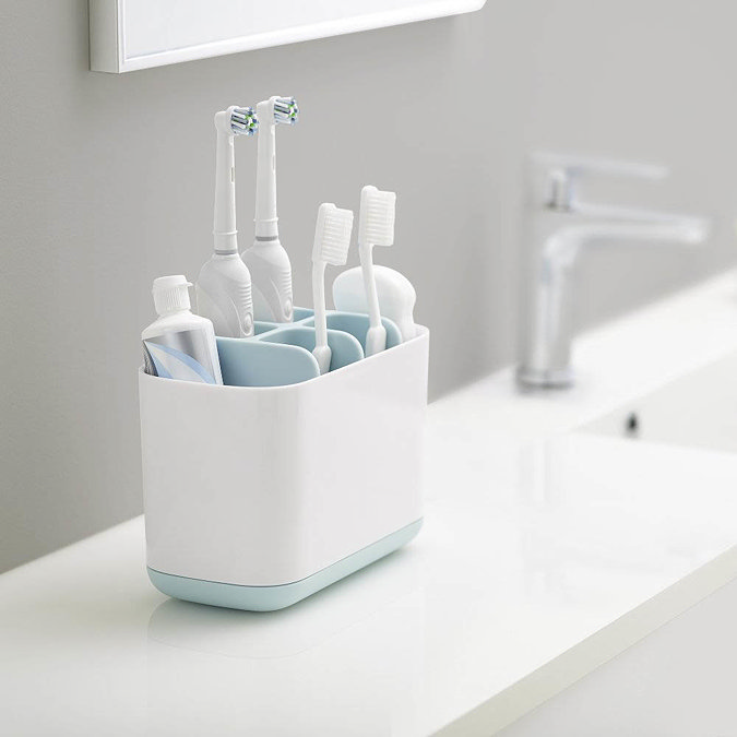 Joseph Joseph Easy-Store Large Toothbrush Caddy - White/Blue - 70501 Standard Large Image