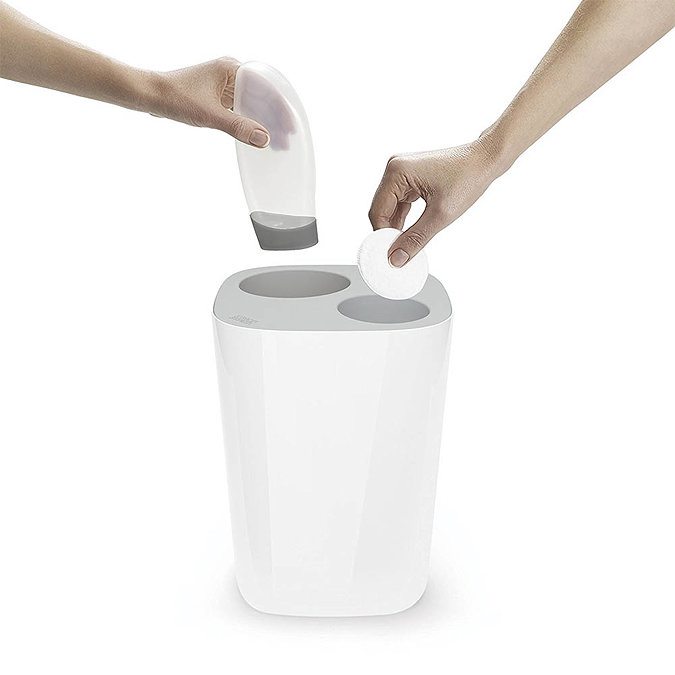 Joseph Joseph Split Bathroom Waste Separation Bin - White/Grey - 70514  Profile Large Image