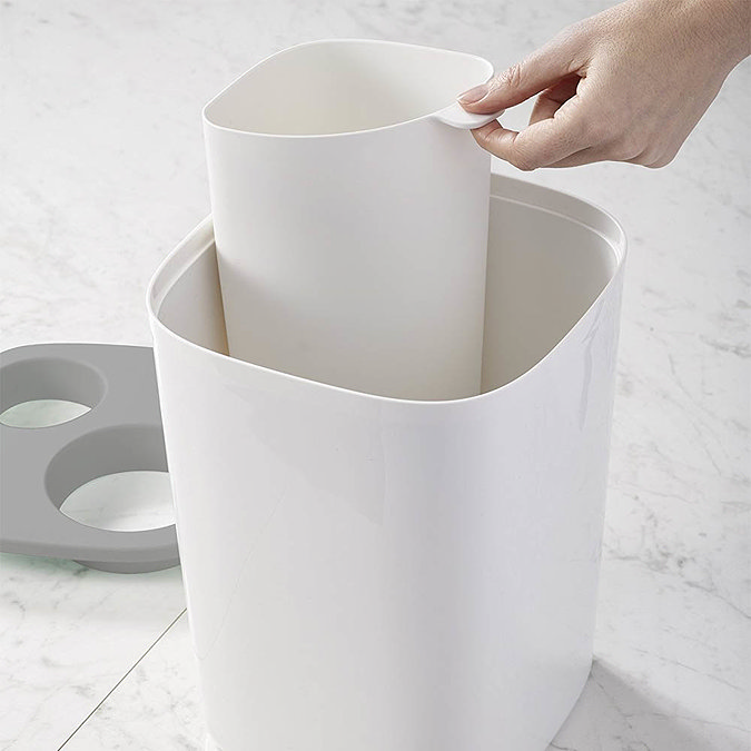 Joseph Joseph Split Bathroom Waste Separation Bin - White/Grey - 70514  Feature Large Image