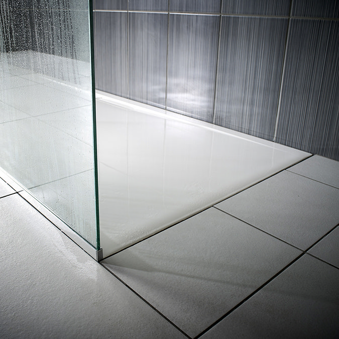 JT Evolved 25mm Square Shower Tray - Mistral Grey  In Bathroom Large Image