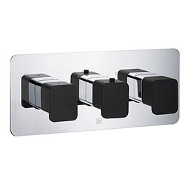 JTP Axel Twin Outlet Thermostatic Concealed Shower Valve Horizontal with Matt Black Handles Medium I