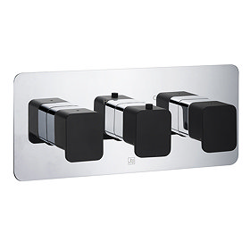 JTP Axel Twin Outlet Thermostatic Concealed Shower Valve Horizontal with Matt Black Handles Large Im