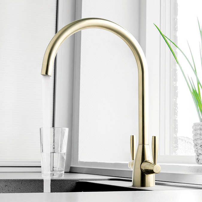 JTP Blink Brushed Brass Dual Lever Kitchen Sink Mixer Large Image