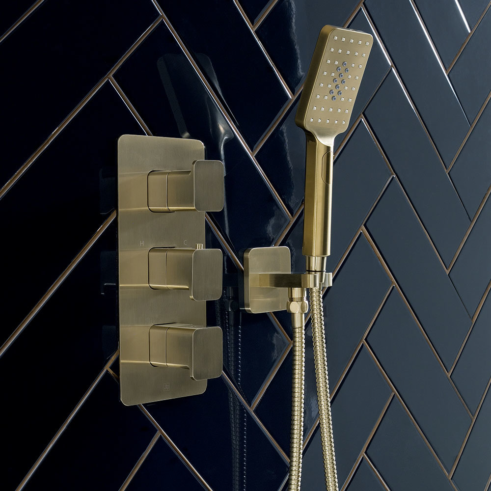 JTP Hix Brushed Brass Outlet Elbow with Parking Bracket, Hose & Handset Profile Large Image