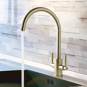 JTP Newbury Brushed Brass Dual Lever Kitchen Sink Mixer Large Image