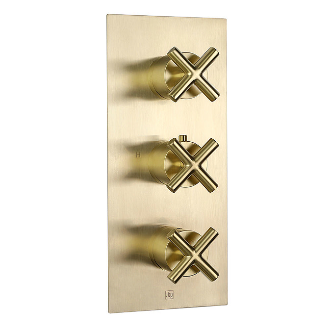 JTP Solex Brushed Brass Triple Outlet Thermostatic Concealed Shower Valve Vertical Large Image