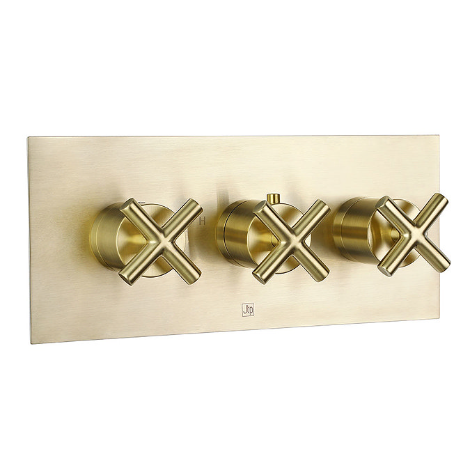 JTP Solex Brushed Brass Twin Outlet Thermostatic Concealed Shower Valve Horizontal Large Image