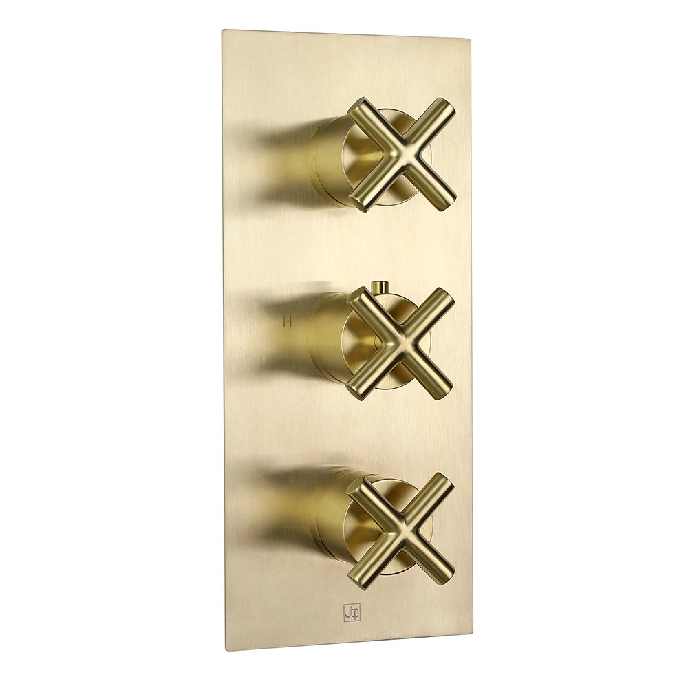 JTP Solex Brushed Brass Twin Outlet Thermostatic Concealed Shower Valve Vertical Large Image