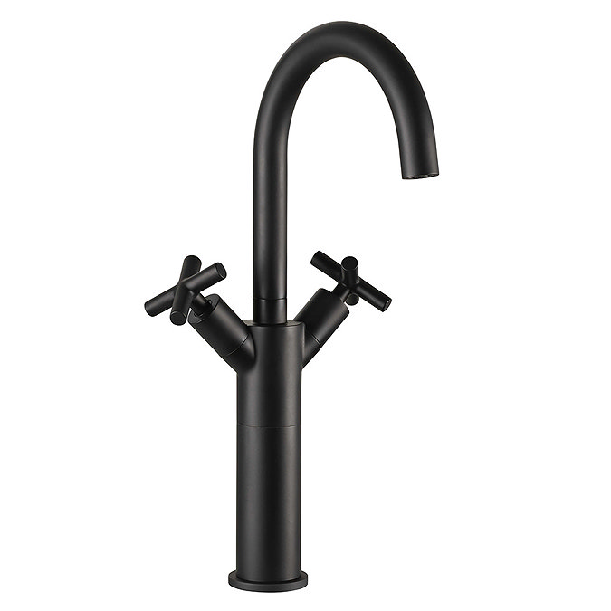 JTP Solex Matt Black Tall Swivel Spout Basin Mixer Large Image