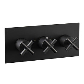 JTP Solex Matt Black Triple Outlet Thermostatic Concealed Shower Valve Horizontal Large Image