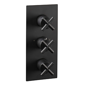 JTP Solex Matt Black Twin Outlet Thermostatic Concealed Shower Valve Vertical Large Image