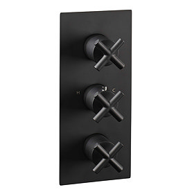 JTP Solex Matt Black Twin Outlet Thermostatic Concealed Shower Valve Vertical Large Image