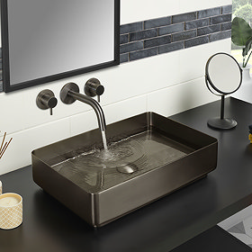 JTP Vos Brushed Black Rectangular Stainless Steel Counter Top Basin + Waste Large Image